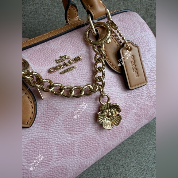 NWT!COACH Mini Rowan Crossbody Bag In Signature With Charms(CEK79)powder pink - Picture 4 of 8